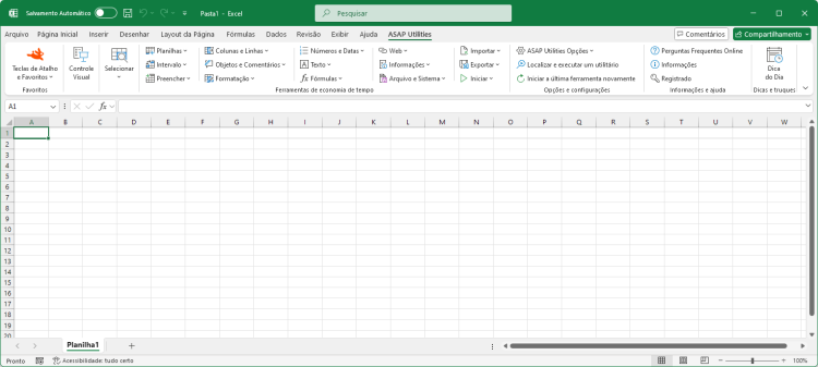 Excel com ASAP Utilities em seu menu